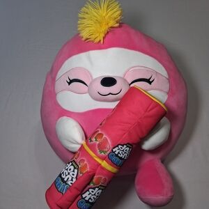 Pink Plush Sloth Stuffed Toy with Strawberry Snack Accessory